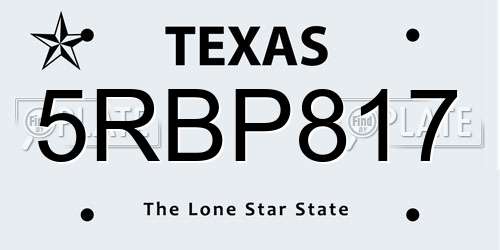 5RBP817 Texas License Plate