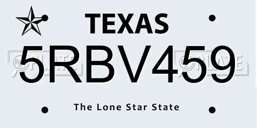 5RBV459 Texas License Plate