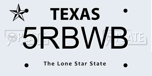 5RBWB Texas License Plate