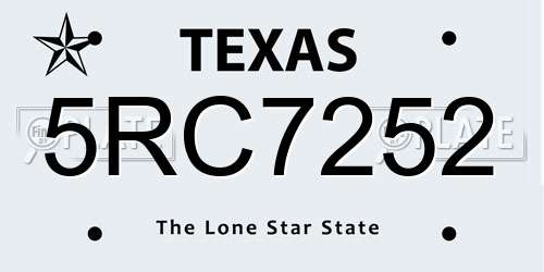 5RC7252 Texas License Plate