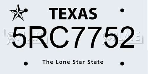 5RC7752 Texas License Plate