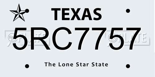 5RC7757 Texas License Plate