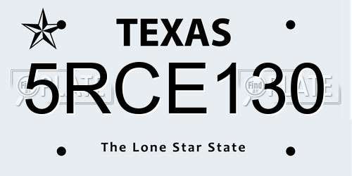 5RCE130 Texas License Plate
