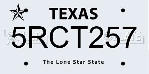 5RCT257 Texas License Plate