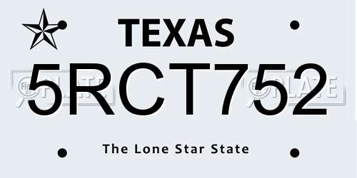 5RCT752 Texas License Plate