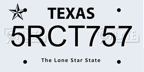 5RCT757 Texas License Plate