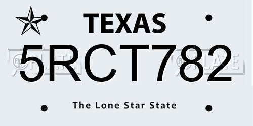 5RCT782 Texas License Plate