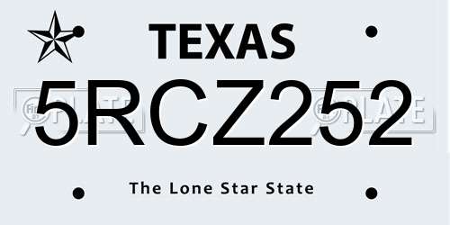 5RCZ252 Texas License Plate