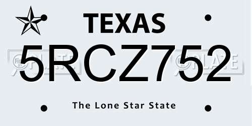5RCZ752 Texas License Plate