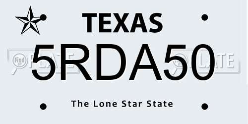 5RDA50 Texas License Plate