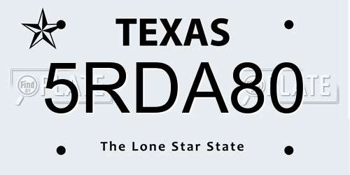 5RDA80 Texas License Plate