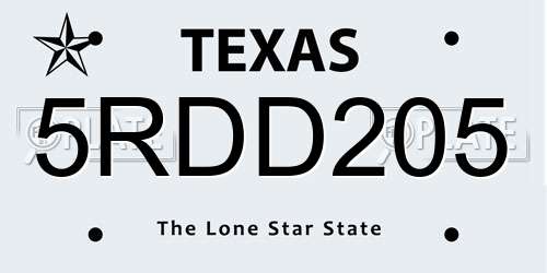 5RDD205 Texas License Plate