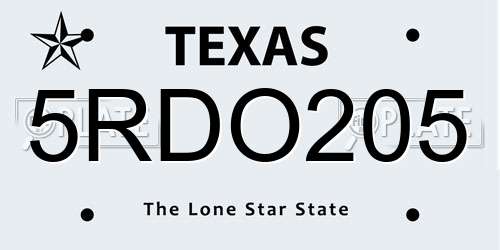 5RDO205 Texas License Plate
