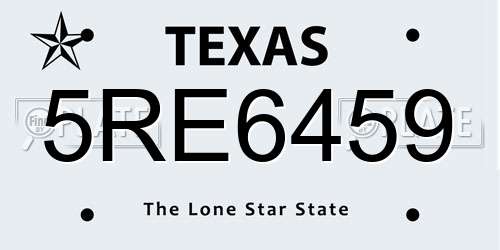 5RE6459 Texas License Plate
