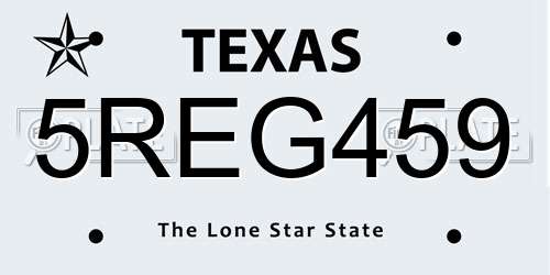 5REG459 Texas License Plate