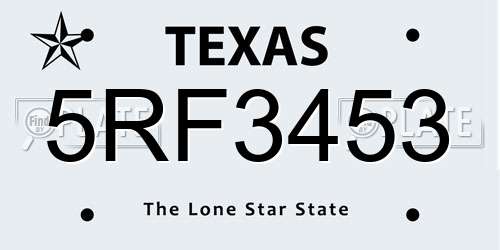 5RF3453 Texas License Plate
