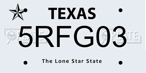 5RFG03 Texas License Plate