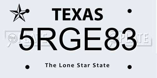 5RGE83 Texas License Plate