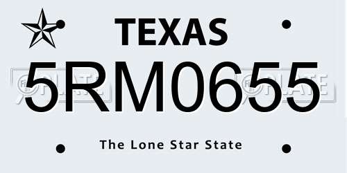 5RM0655 Texas License Plate
