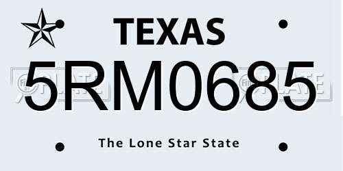 5RM0685 Texas License Plate