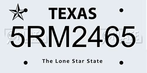 5RM2465 Texas License Plate
