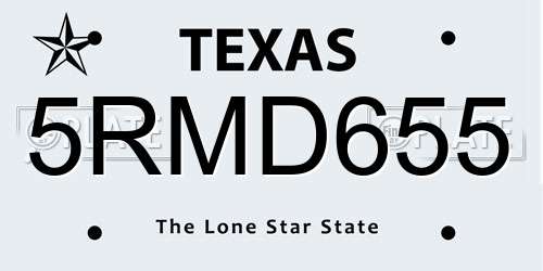 5RMD655 Texas License Plate