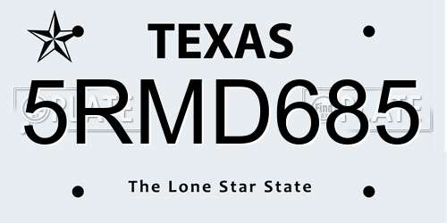 5RMD685 Texas License Plate