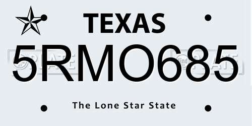 5RMO685 Texas License Plate