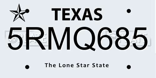 5RMQ685 Texas License Plate