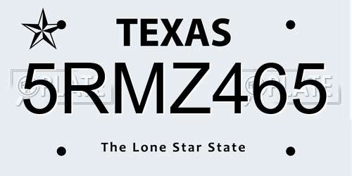 5RMZ465 Texas License Plate