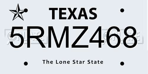 5RMZ468 Texas License Plate