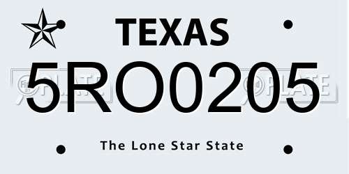 5RO0205 Texas License Plate