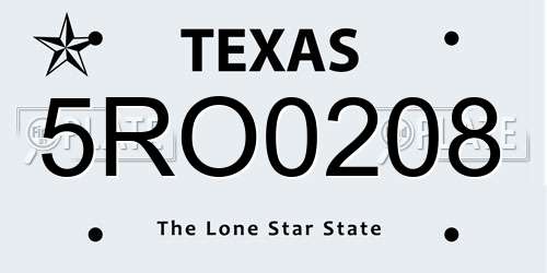 5RO0208 Texas License Plate