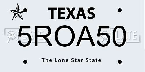 5ROA50 Texas License Plate