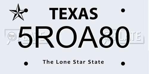 5ROA80 Texas License Plate