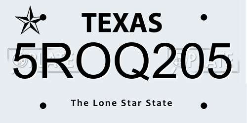 5ROQ205 Texas License Plate