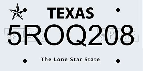 5ROQ208 Texas License Plate