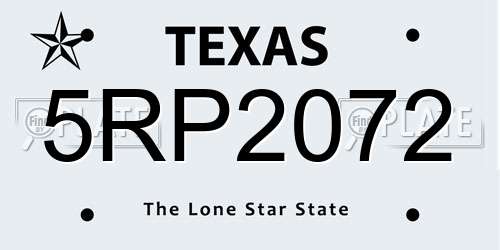5RP2072 Texas License Plate