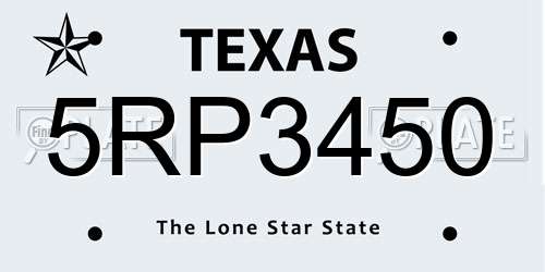 5RP3450 Texas License Plate
