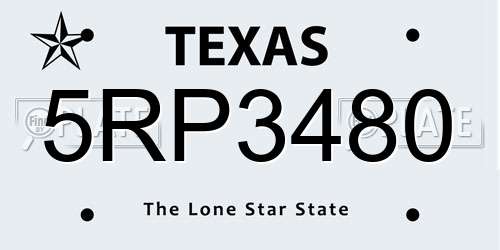 5RP3480 Texas License Plate