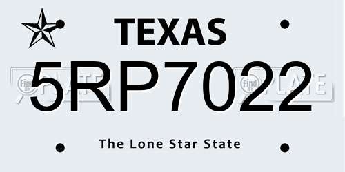 5RP7022 Texas License Plate