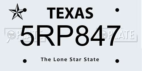 5RP847 Texas License Plate