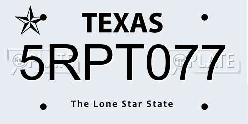 5RPT077 Texas License Plate