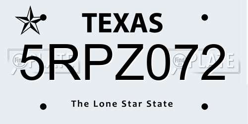 5RPZ072 Texas License Plate