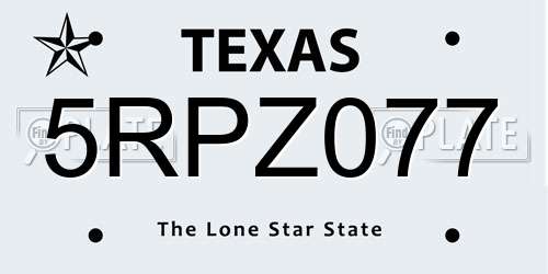 5RPZ077 Texas License Plate