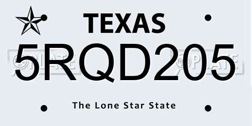 5RQD205 Texas License Plate