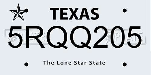 5RQQ205 Texas License Plate