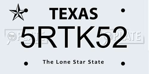 5RTK52 Texas License Plate