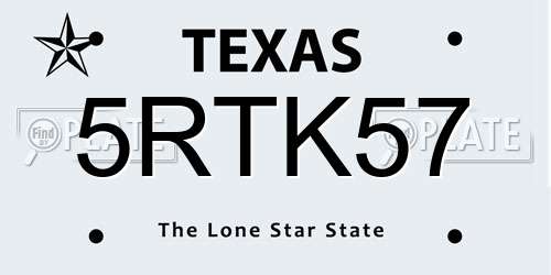 5RTK57 Texas License Plate