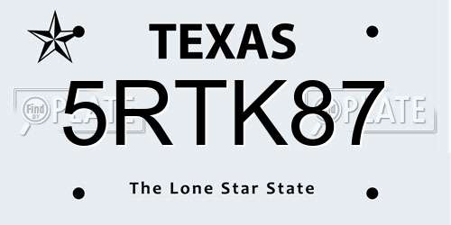 5RTK87 Texas License Plate